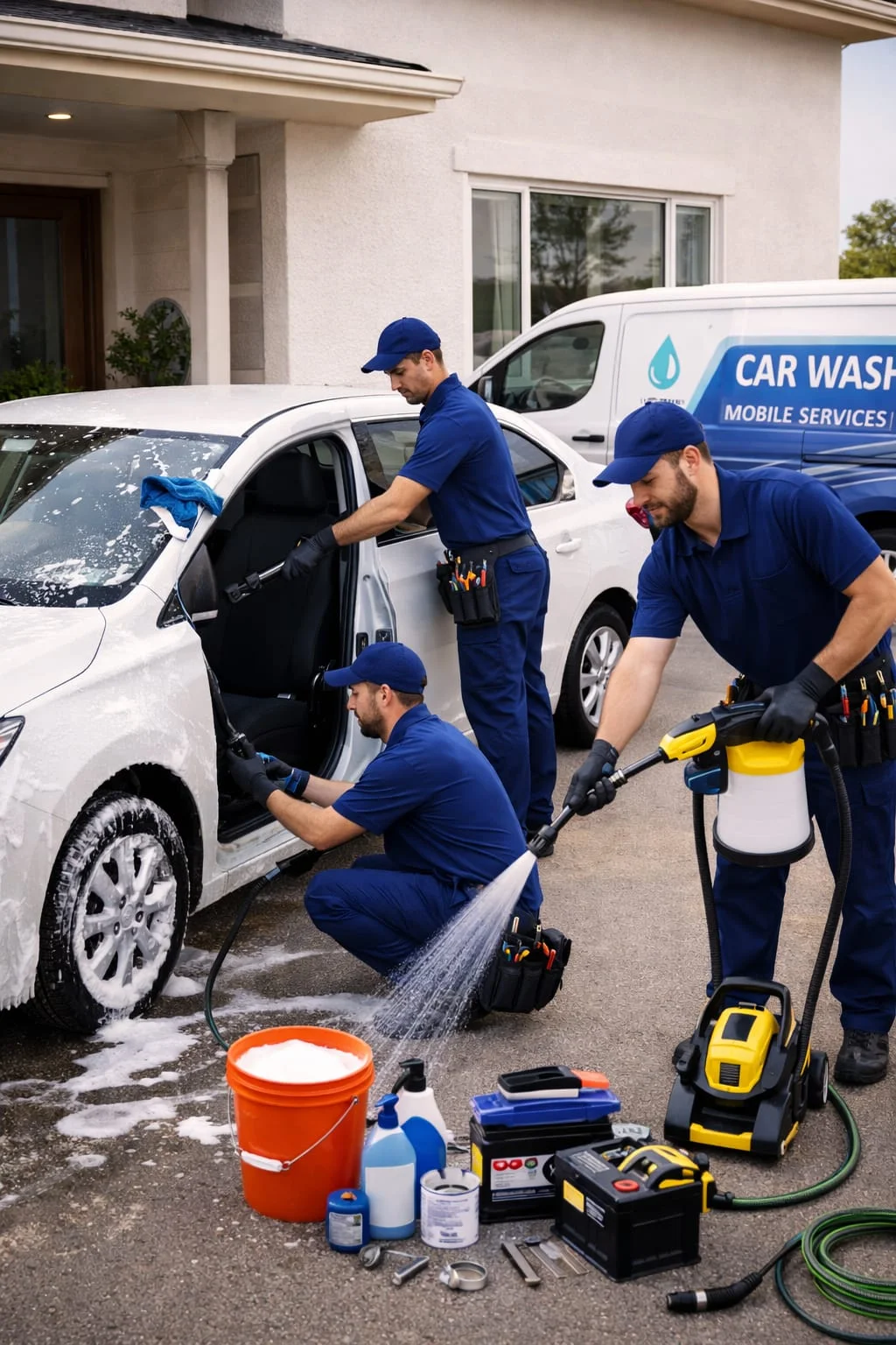 غسيل سيارات متنقل في الكويت | تلميع وتعقيم أمام المنزل 24 ساعة